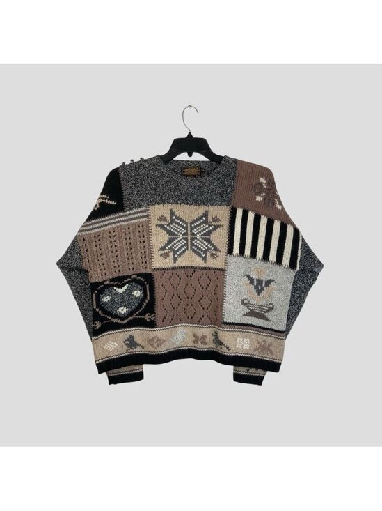 Eddie Bauer Sweaters - Vintage Eddie Bauer Patchwork Cable Crochet Knit Sweater Cozy Nordic Design Sz.L